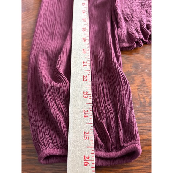 Long Sleeve Boho Square Neck Smocked Ruffle Hem Top Trending Maroon Color - Picture 7 of 8